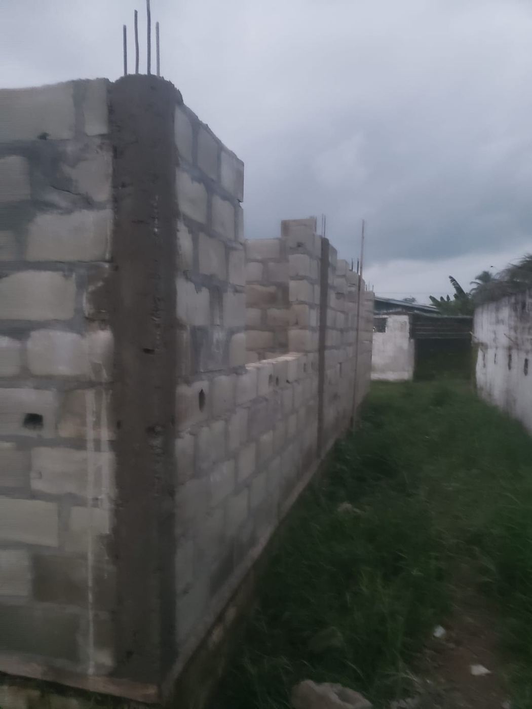 Long perimeter block wall with reinforced columns